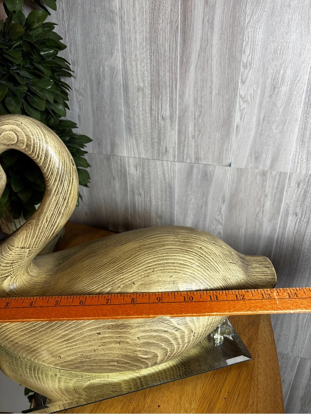 Vintage Large Faux Wood Grain Swan Sculpture Mid-Century Modern Coastal